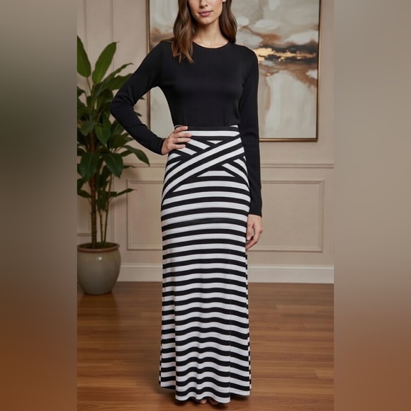 ECI Dresses & Skirts - ECI Black and Blue Striped Maxi Skirt